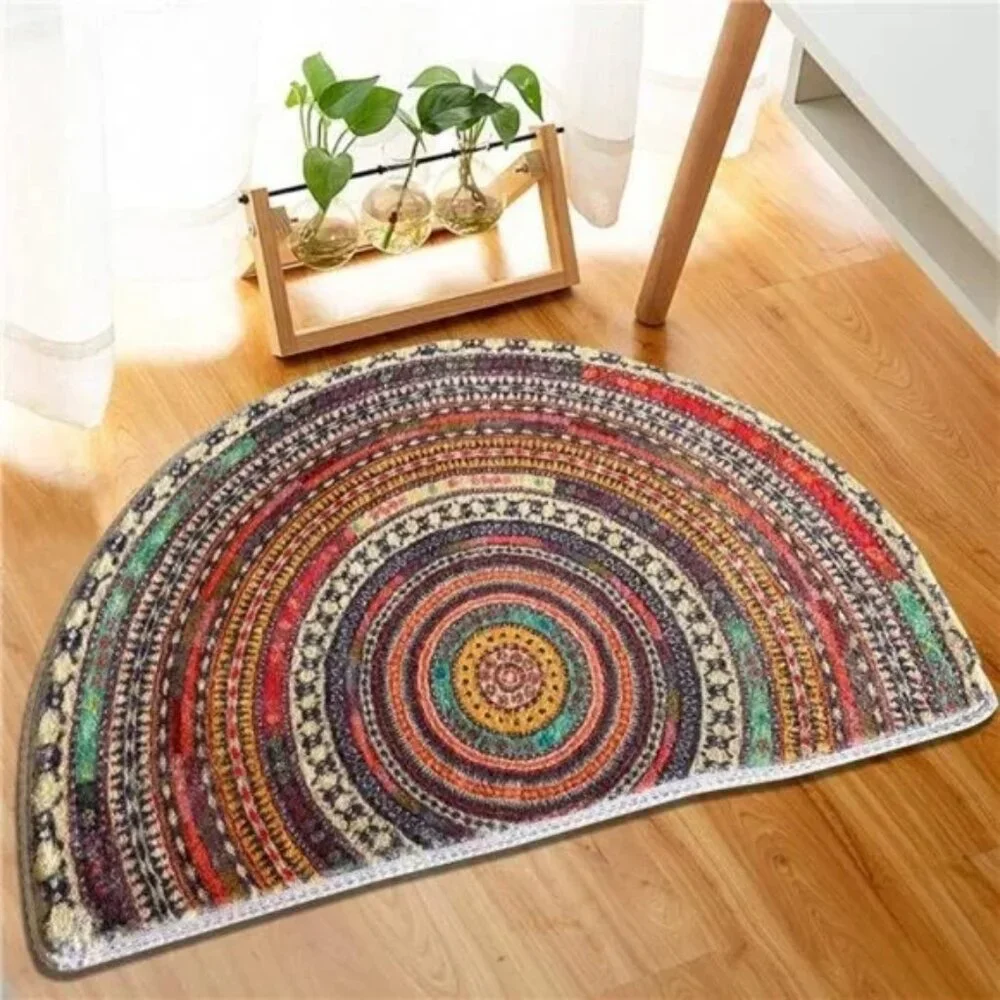 Half Round Door Mat,SemiCircle Bathroom Floor Rug,Mandala Boho Bohemian Non-Slip